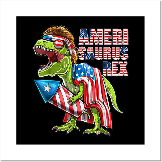 AMERISAURUS Dinosaur 4th of July Kids Boys Men TRex Funny Wall Art by luxembourgertreatable